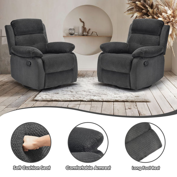 English Elm Small Rocker Swivel Recliner Chair with 360° Swivel, 30° Rocking & Adjustable Recline for Comfort Dark Gray T3623P379695