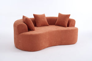 English Elm Crescent-shaped Chenille Loveseat Low Profile Curved Sofa for Modern Living Rooms Orange W5188P450357