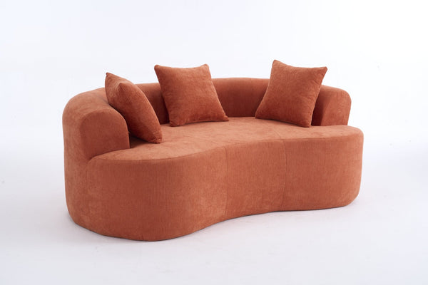 English Elm Crescent-shaped Chenille Loveseat Low Profile Curved Sofa for Modern Living Rooms Orange W5188P450357