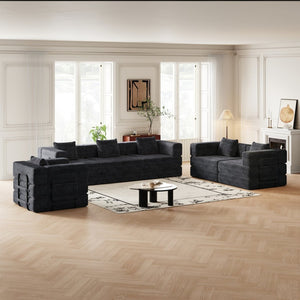 English Elm 6 Seater Corduroy Floor Sofa Bed with Storage Pockets and High-density Foam Cushions W3505S00019