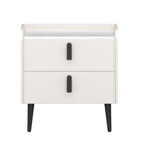 English Elm Nightstands with Marble-Pattern Top and Raised Guard, 2-Drawer Modern Bedside Tables for Storage Elegance White 23.4 L x 18.5 W x 9.06 H N733S332142K