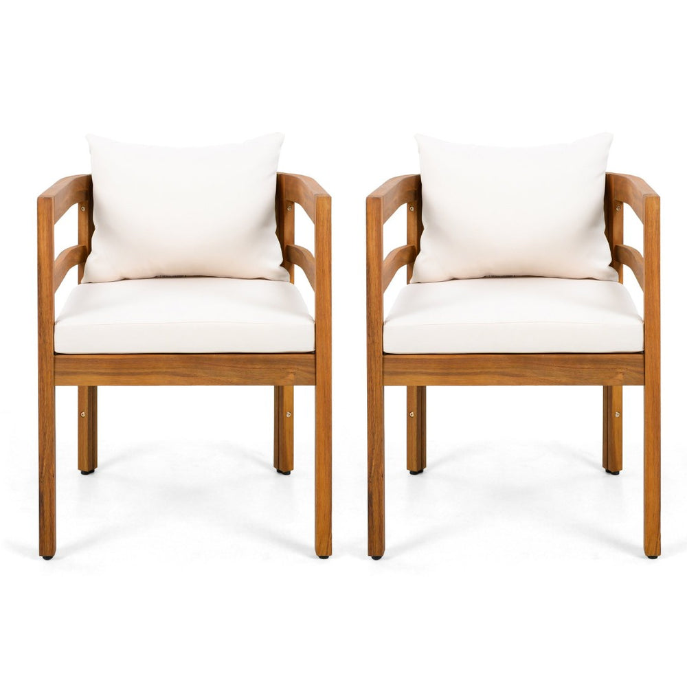 English Elm Outdoor Acacia Wood Armchairs with Teak Finish and Cushioned Seat Set of 2 N768P362954L