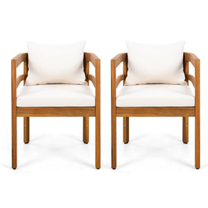 English Elm Outdoor Acacia Wood Armchairs with Teak Finish and Cushioned Seat Set of 2 N768P362954L