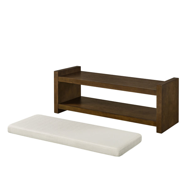 English Elm 47" Accent Bench with Lower Shelf Shoe Rack, Removable Padded Cushion, Modern Entryway Seating with Storage and Raised Sides for Stability Beige W2186P292100