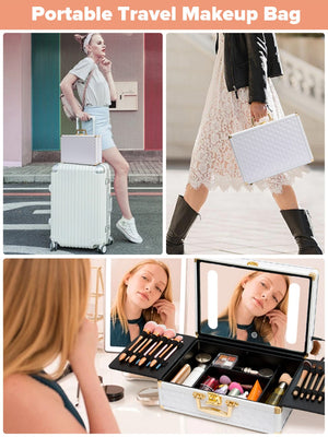English Elm Portable Led Vanity Makeup Case Aluminum Travel Organizer with Mirror Lock Dividers W1550P163303