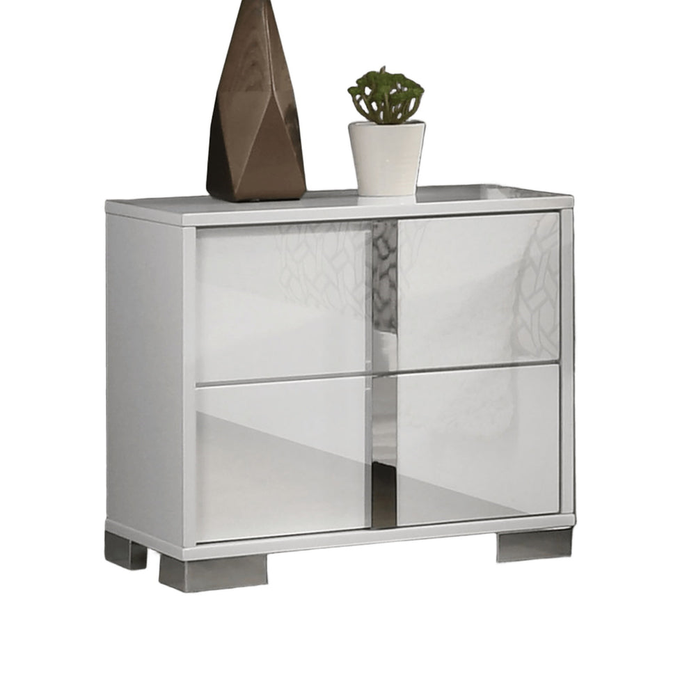 English Elm White Modern Nightstand with Chrome Legs & Vertical Handles, UV Finish, 2-Drawer Contemporary Accent B011P317868
