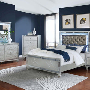 English Elm Menlo Silver Metallic 2-Drawer Nightstand with Mirrored Trim, Crystal Knobs, Felt Lined Drawer & USB Ports B062P378587
