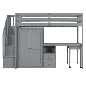 English Elm Queen Murphy Bed with Integrated Desk Cabinet Shelves Space Saving Studio Solution Gray N708S00013E