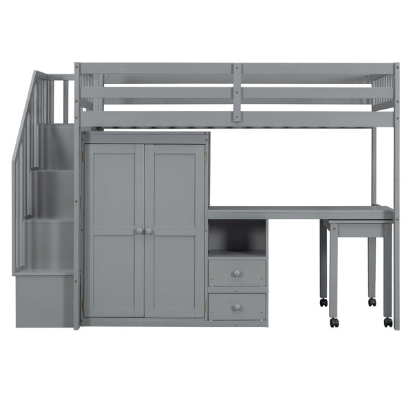 English Elm Queen Murphy Bed with Integrated Desk Cabinet Shelves Space Saving Studio Solution Gray N708S00013E
