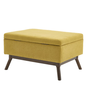 English Elm Mid-century square storage bench with solid wood frame, microfiber upholstery, versatile ottoman seat and tabletop functionality for living room and entryway appeal Yellow W1539P269657