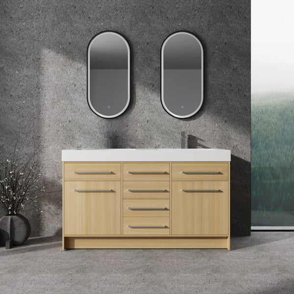 English Elm 60" Freestanding Bathroom Vanity With Double Sink, Soft-Close Doors & Drawers In Original Oak Finish P1 W1972P315232-GIGA
