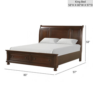 English Elm Meade King Sleigh Bed In Dark Cherry Finish With Storage Drawers – Elegant & Durable Design B078S00645
