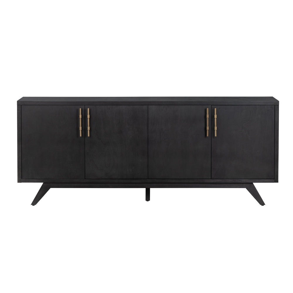 Crestview Collection Rustic 4 Door Media Credenza - Elegant Bayur Wood Sideboard With Smooth Black Finish & Storage Solutions Black Solid Wood Cvfdr1044