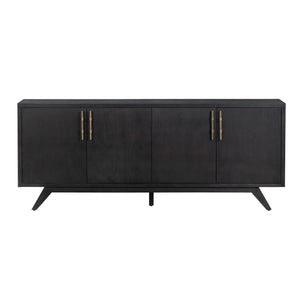 Crestview Collection Rustic 4 Door Media Credenza - Elegant Bayur Wood Sideboard With Smooth Black Finish & Storage Solutions Black Solid Wood Cvfdr1044