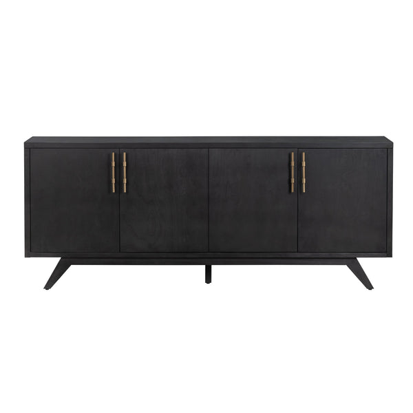 Crestview Collection Rustic 4 Door Media Credenza - Elegant Bayur Wood Sideboard With Smooth Black Finish & Storage Solutions Black Solid Wood Cvfdr1044