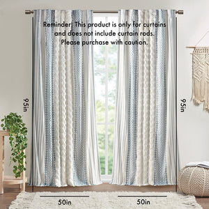 English Elm Cotton Imani Printed Window Panel with Tufted Chenille Stripe, Lined Ivory Navy 50x84 Drapery Multicolor 10.24 L x 12.2 W x 4.13 H B035129657