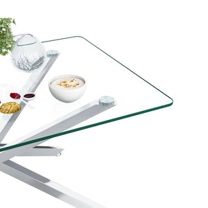 English Elm 39.37" Rectangular Clear Tempered Glass Coffee Table With Sleek Silver Metal Legs For Modern Living Room W241P227959