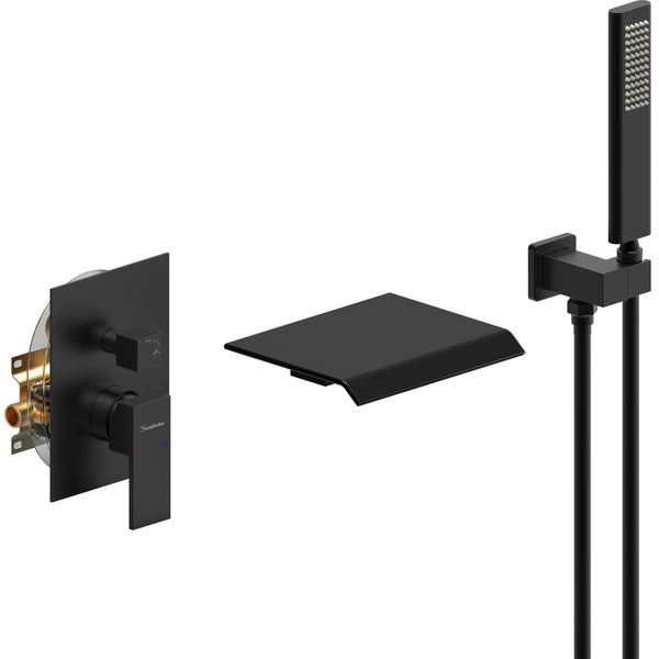 English Elm Male Npt Tub Faucet Set - Matte Black Wall-Mount Shower With Handheld, Solid Brass Waterfall Design T3177P272087