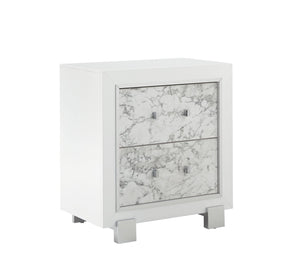 English Elm SKYE Marble White Nightstand with Marble-Style Drawer Fronts, Solid Wood Frame, Spacious Storage B201P215932