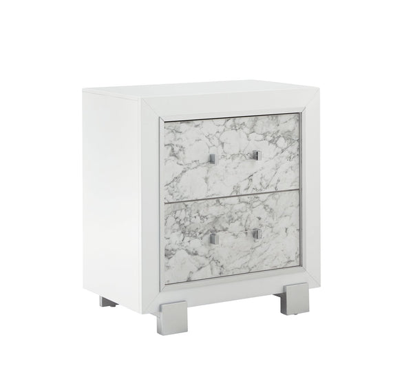 English Elm SKYE Marble White Nightstand with Marble-Style Drawer Fronts, Solid Wood Frame, Spacious Storage B201P215932