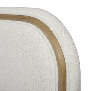 English Elm Queen Upholstered Bed Rounded Headboard Tailored Trim Low Profile Neutral Fabric Frame B2699S00080