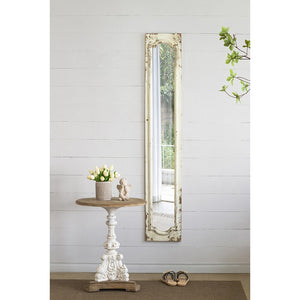 English Elm 11.8x1.6x69.3" Arched Leaning Floor Mirror Weathered Wood Frame Vintage Farmhouse W2078P492176