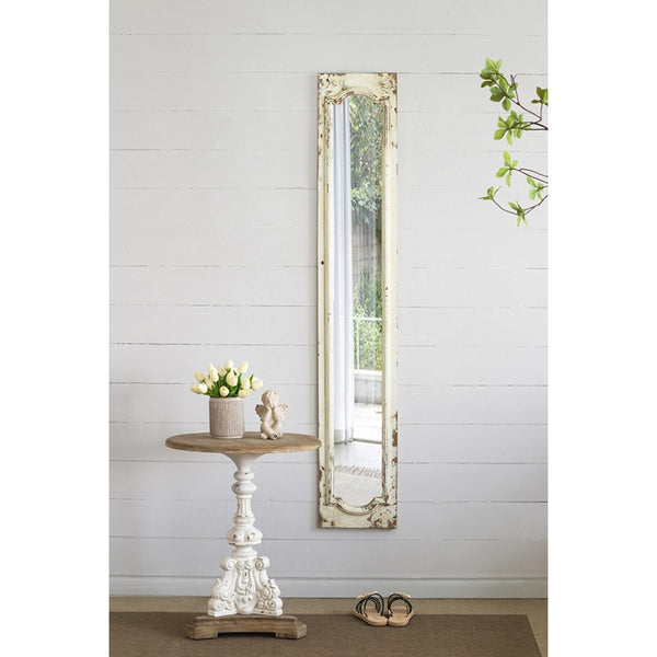 English Elm 11.8x1.6x69.3" Arched Leaning Floor Mirror Weathered Wood Frame Vintage Farmhouse W2078P492176