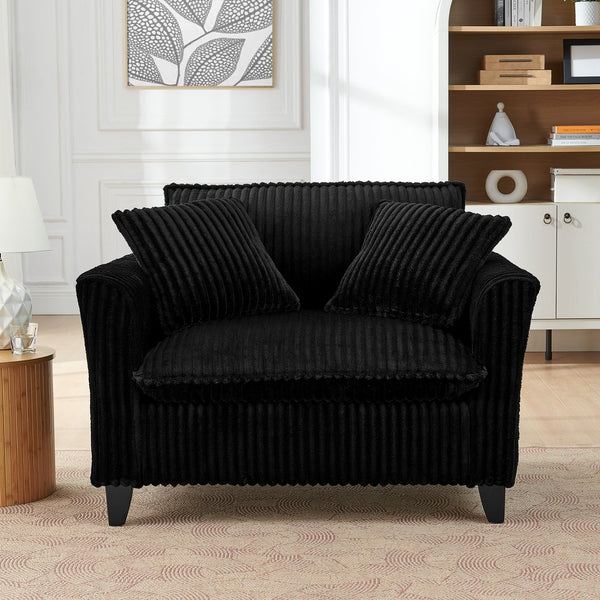 English Elm Lazy Corduroy Armchair with Plush Cushion and Supportive Backrest for Living Room Comfort and Style Black W487P326811