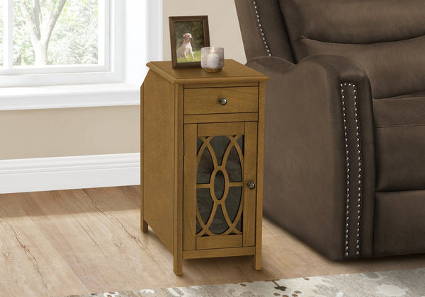 English Elm Accent Narrow Accent Table with Drawer & Glass Cabinet Taupe Veneer 24" High Compact Nightstand B2710P219480