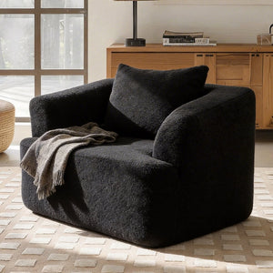 English Elm 360° 360 Swivel Teddy Velvet Accent Chair Plush Cocoon Seat for Living Room or Bedroom Black W5385P433221