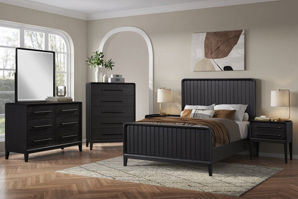 English Elm Small Nightstand with Elm Veneer Finish, Peppercorn Tone, Two Smooth-Glide Drawers for Teens & Guests Black 27 L x 20 W x 18 H B2699P401401