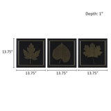 Martha Stewart Gilded Trio MT Lily Pond Gold Metallic Leaf Square Framed Graphic Wall Decor 3-Piece Set MT95G-0087 Black/Gold