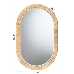 English Elm Modern Oval Rattan Woven Mahogany Frame Wall Mirror for Boho Entryway Decor B2750P467645