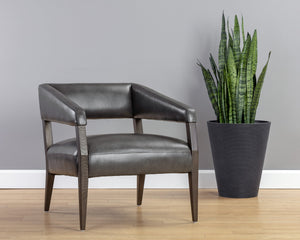Sunpan Carlyle Lounge Chair - Mid-Century Modern Design in Genuine Leather with Solid Oak Frame for Comfort Brentwood Charcoal Leather