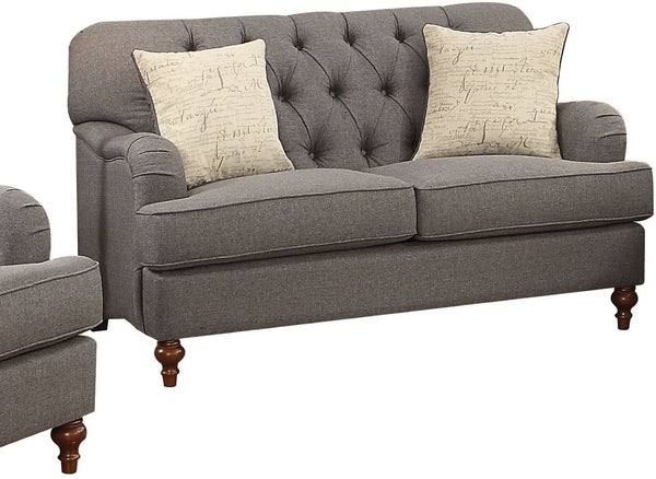 English Elm Alianza Button-tufted Fabric Loveseat with Oak Bun Legs and English Arms B2726P454999