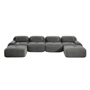 English Elm U-shaped Modular Sectional Sofa Corduroy Upholstered Ergonomic Curved Living Room Seating Grey W714S01272