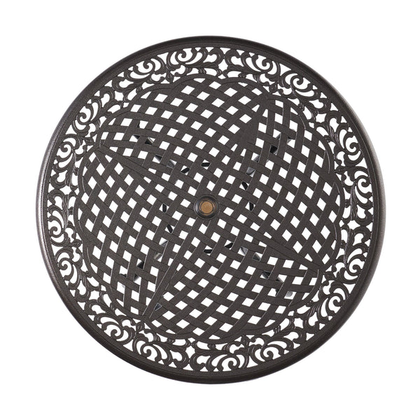 English Elm Christopher Knight Home® - PHOENIX Cast Aluminum 48in Round Patio Dining Table with Lattice Scrollwork and Umbrella Hole Bronze 49.25 L x 49.25 W x 5.25 H 54588.00BZE