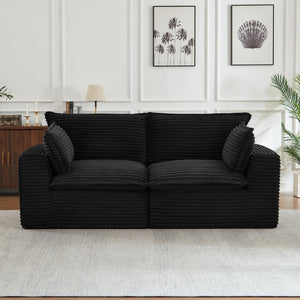 English Elm Loveseat Corduroy Cloud Couch Modular Design with Plush Pocket Spring Cushioning Black W2339P400882