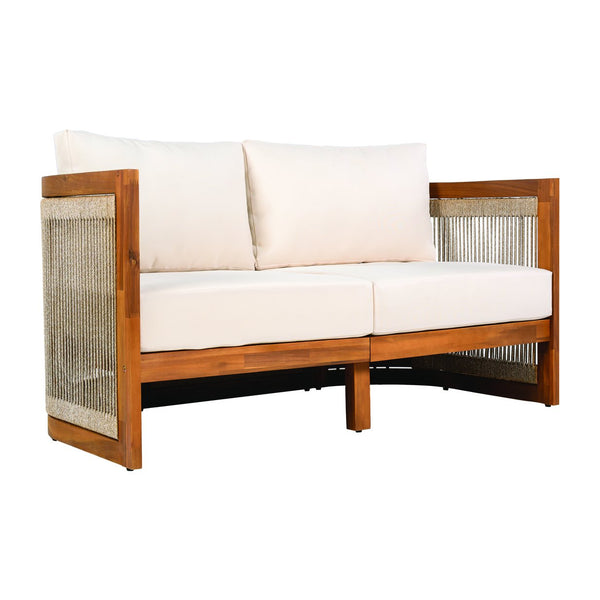 English Elm Christopher Knight Home® - 4-Piece Patio Seating Group Premium Acacia Wood Outdoor Set with Curved Tub Design & Woven Rope Accents, Water-Resistant Cushions and Slatted Table Finish Teak+ Beige N767P269282A