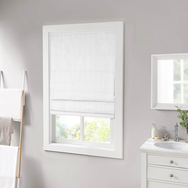 English Elm Basketweave Roman Shade with Thermal Foam Backing for Energy Efficiency, Cordless Easy Operation and Privacy White 11.42 L x 5.38 W x 7.48 H B035129705