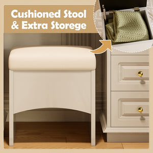 English Elm <old Sku Hollywood Vanity with 10 Bulbs 9 Drawers Cushioned Stool White Glam Bedroom N704G202308A