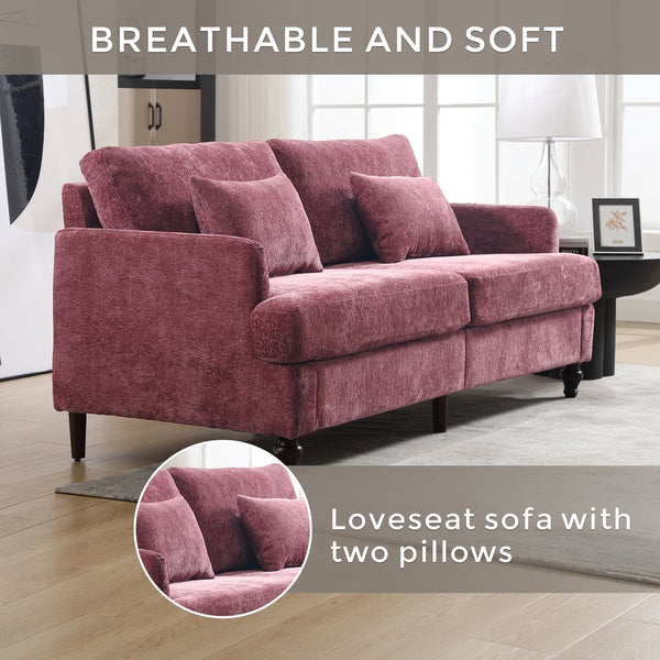 English Elm Mid Century Modern chenille loveseat with solid wood frame, detachable cushions, breathable fabric couch WINE RED W395P151897