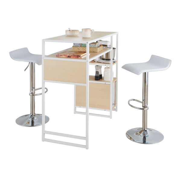 English Elm Bar Set 3 Piece White Metal Frame Natural Wood Accents Chrome Footrest Kitchen Nook B202S01396
