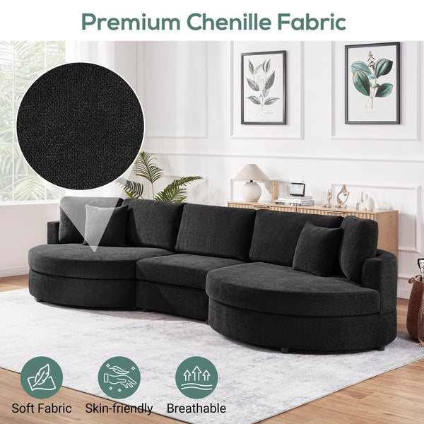 English Elm Christopher Knight Home® - 3-seater Curved Chenille Sofa with Plush 7.5" Seat Cushions and Two Pillows for Stylish Living Black N763S000020B
