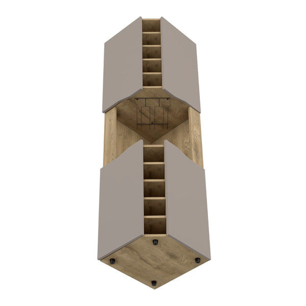 English Elm Obregon Corner Bar Cabinet with Ten Slot Wine Rack and Stemware Storage in Warm Neutral B200S00391