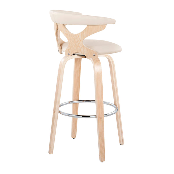English Elm Gardenia Mid-Century 30" Barstool with Swivel, Padded Fabric Seat and Walnut Legs with Chrome Rest Cream B202S00580