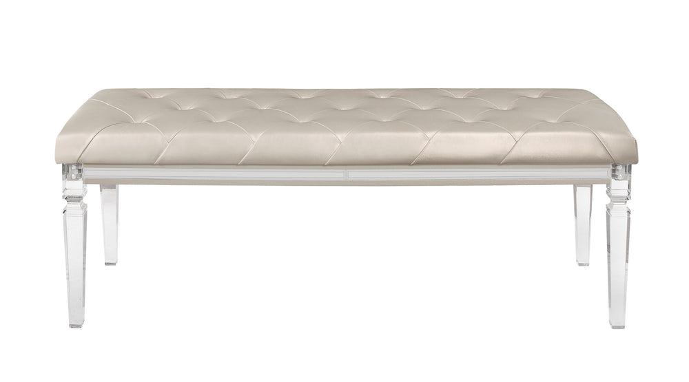 English Elm CROSS Glam Champagne Bench with Tufted Padded Seat, Acrylic Legs & Solid Wood Frame for Paris Bedroom Decor B201P215894
