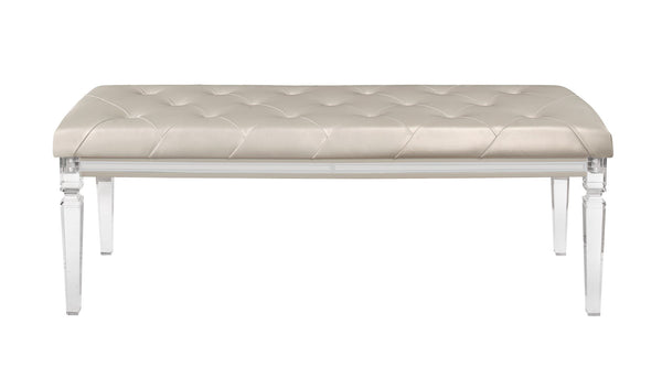 English Elm CROSS Glam Champagne Bench with Tufted Padded Seat, Acrylic Legs & Solid Wood Frame for Paris Bedroom Decor B201P215894