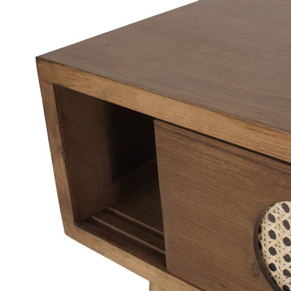 English Elm Christopher Knight Home® - CONSOLE Table Antique Gold Metal & Wood with Rattan Accents, Sliding Doors, Rustic Glam Hallway Piece 71095.00ANTGLD