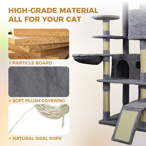 English Elm 71 Inch Floral Cat Tower with Condo Hammock Sisal Posts and Plush Perches for Large Breeds W243P326645